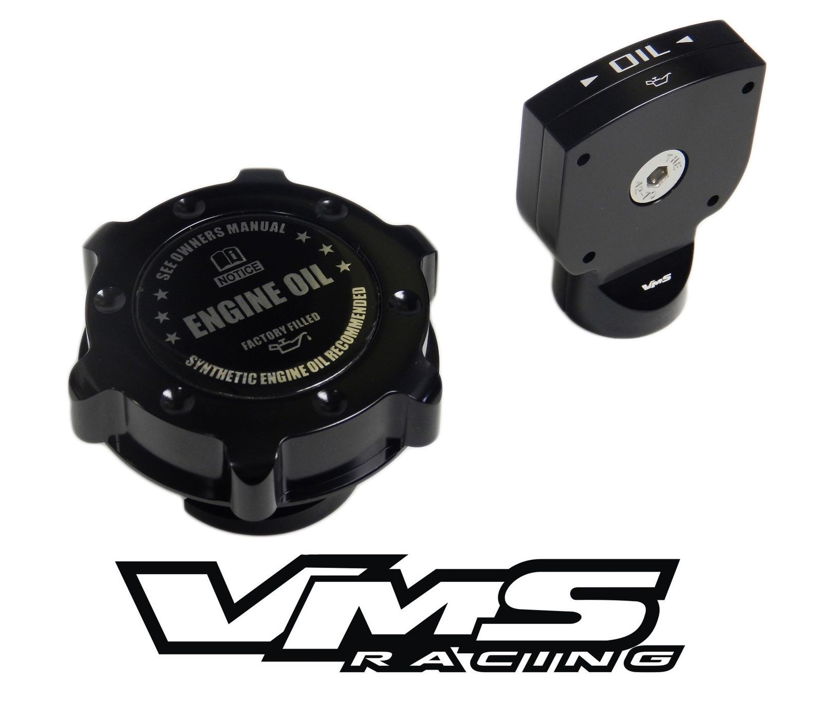 VMS BILLET ALUMINUM BLACK ANODIZED OIL CAP DIPSTICK LT1 LT4 ENGINE OIL EMBLEM B