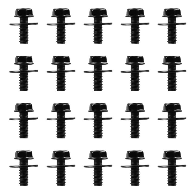 20pc Car Body Bolts Screw Fastener Fender M6-1.0x 16mm Long-10mm Hex-17mm Washer