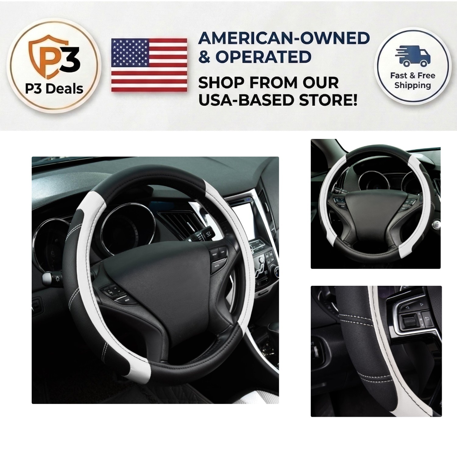 Sporty and Durable Steering Wheel Cover – Luxury Microfiber Leather 14.5-15 Inch