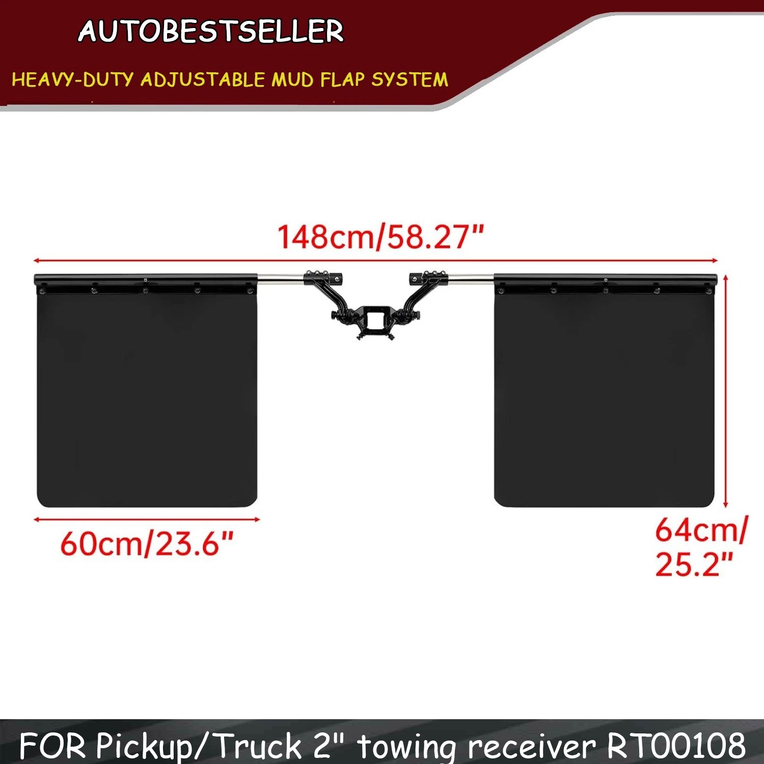 2″ Hitches Heavy-Duty Adjustable Mud Flap System for most Pickup Truck RT00108