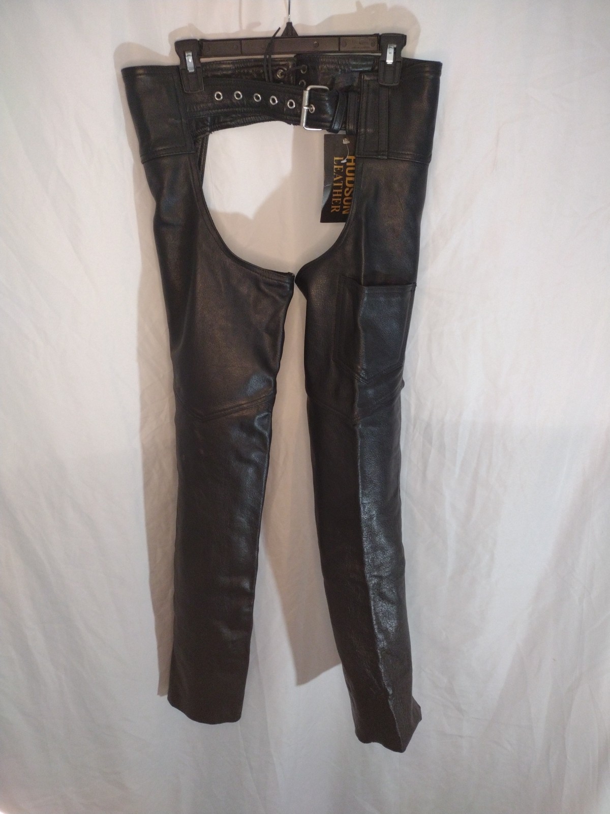 Hudson Leather Chaps Adjustable Waist Genuine Leather Black Unisex XXS