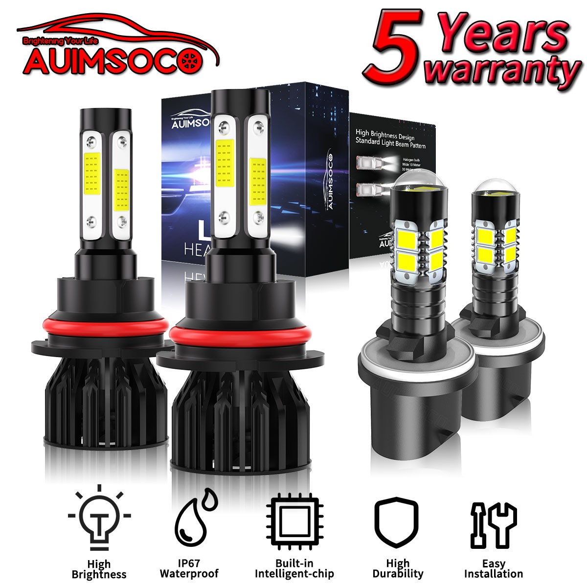 For Ford Mustang 1994-2004 Coupe 2-Door LED Headlight 4Pcs Bulbs 24000LM 6500K