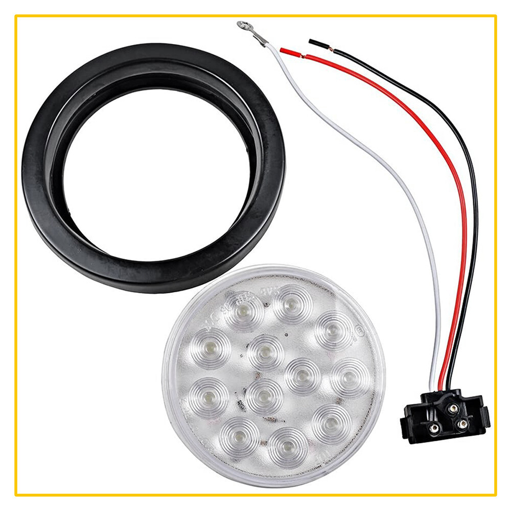 2pcs 4 Inch Round 24 LED Reverse Backup Tail Lights Trailer Truck Clear Lens 12V