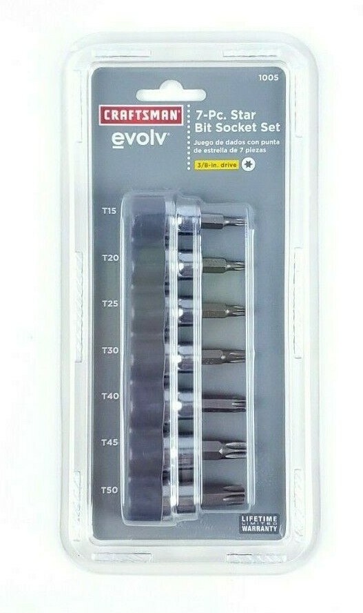 Craftsman Evolv Torx Star Bit Socket Set 3/8 – T15, T20, T25, T30, T40, T45, T50