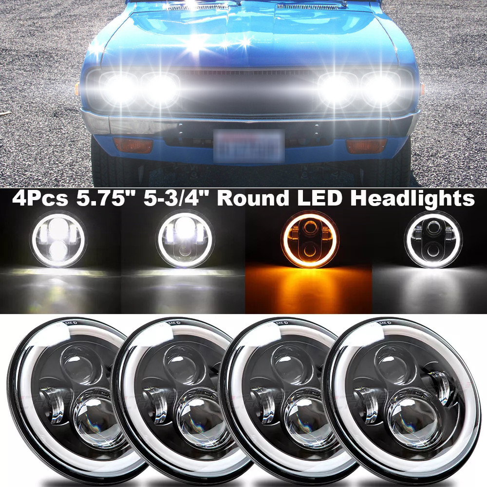 4pcs 5.75″ 5-3/4″ inch Round Hi/Lo Beam Led Headlights Amber DRL Turn Lights
