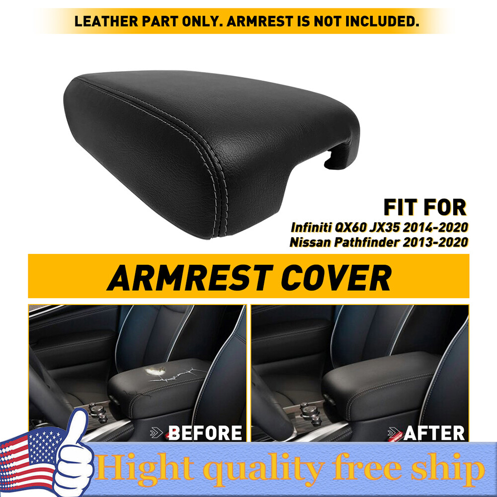 Console Lid Armrest Cover Leather for Infiniti QX60 2014-2020 Gray Stitch