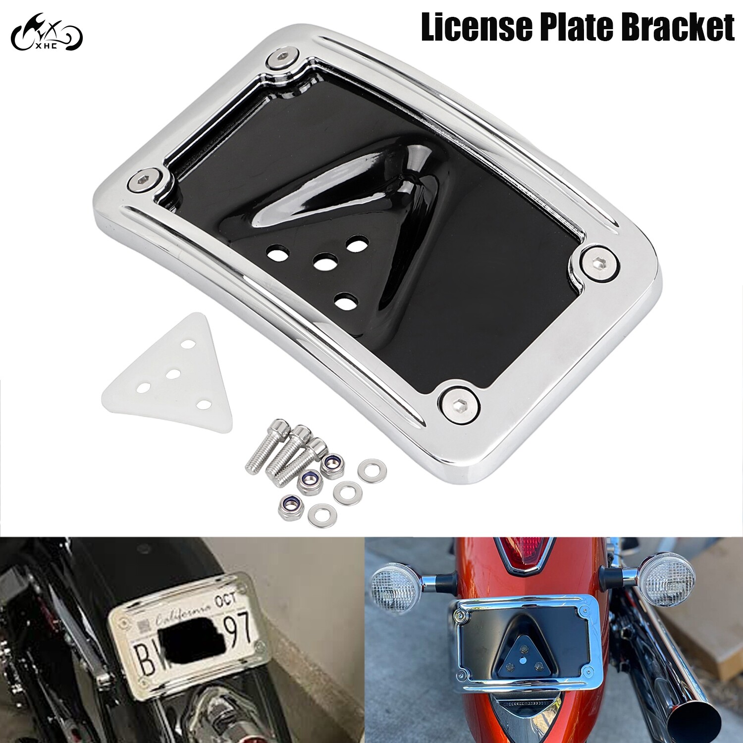 Chrome Curved Laydown License Plate Mount Bracket For Harley Dyna FXD 91-17 XL
