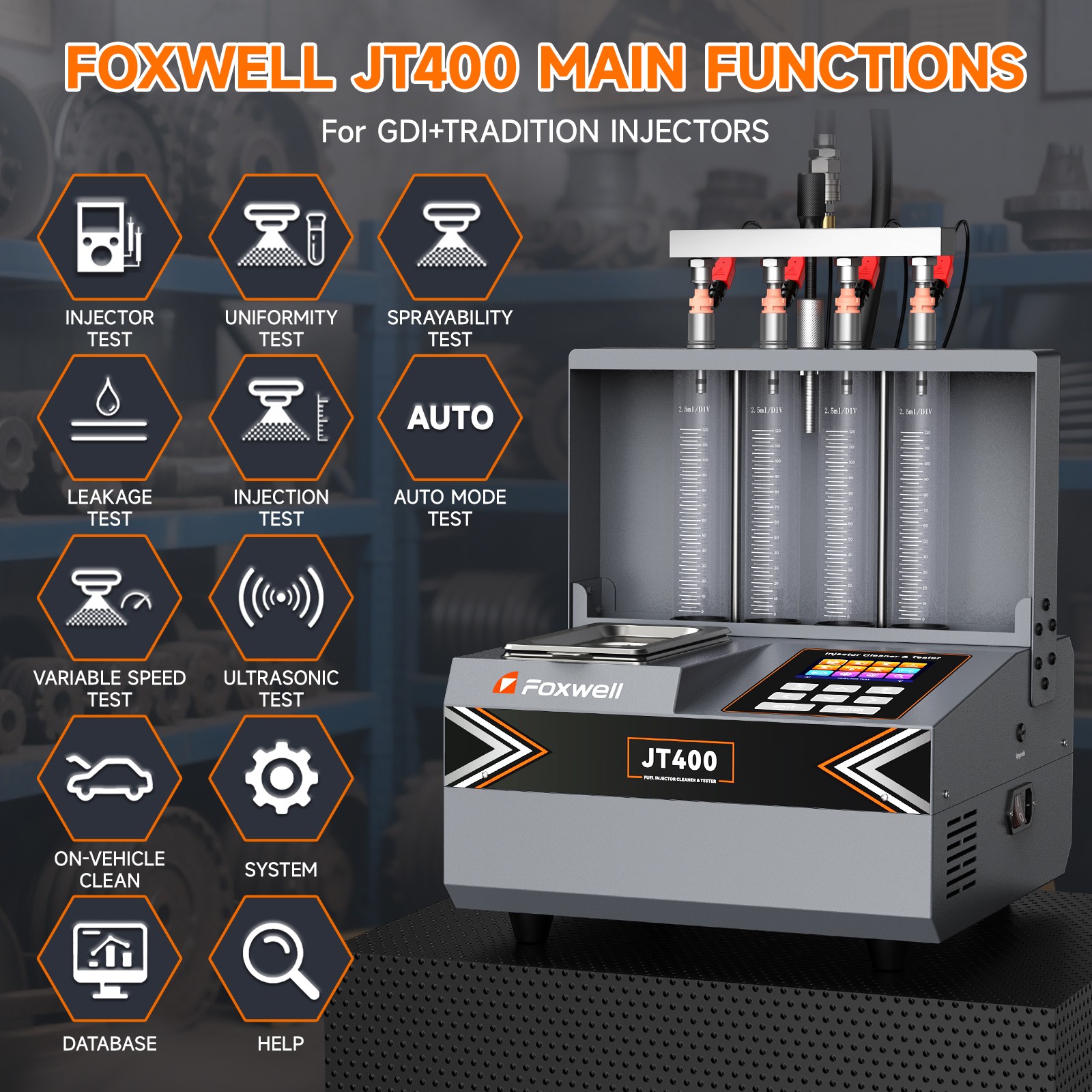 FOXWELL JT400 Car GDI TSI FSL Fuel Injector Cleaner Ultrasonic Cleaning Machine