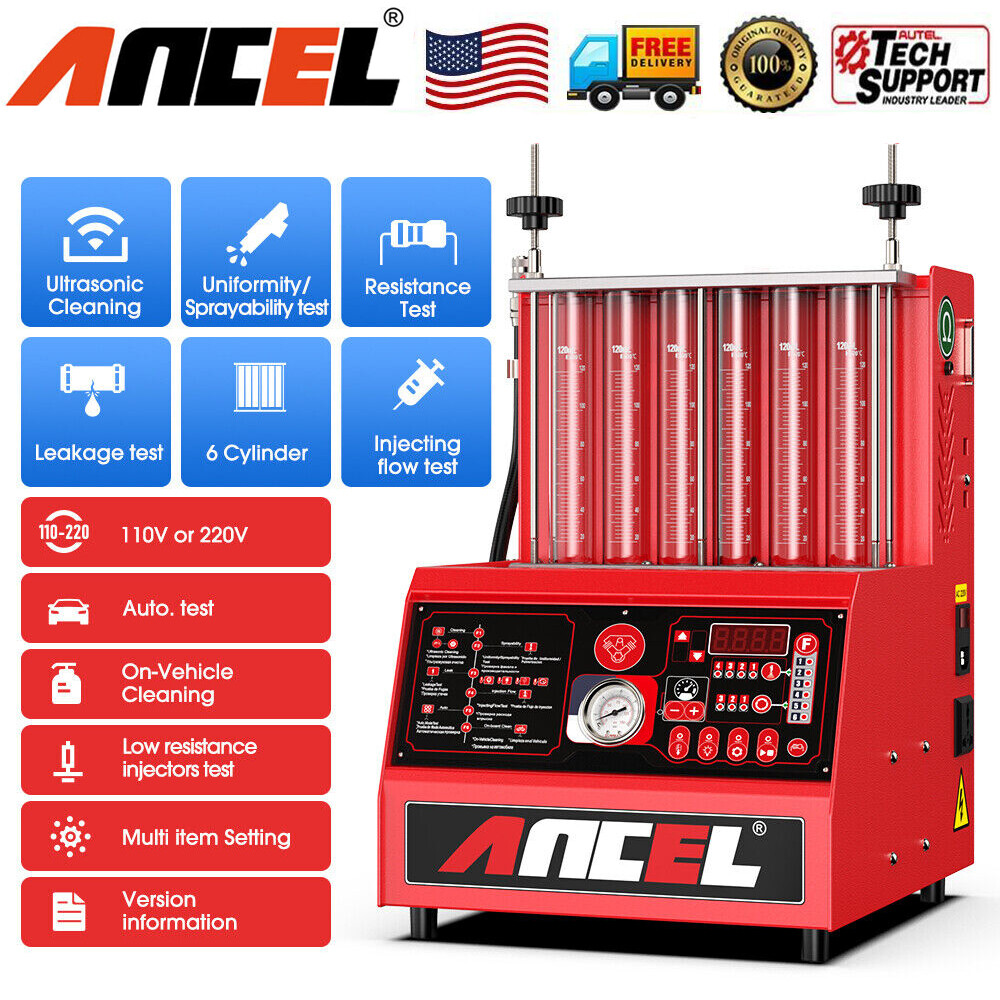ANCEL AJ600 6 Cylinder Moto Car Ultrasonic Cleaning Fuel Injector Nozzle Tester