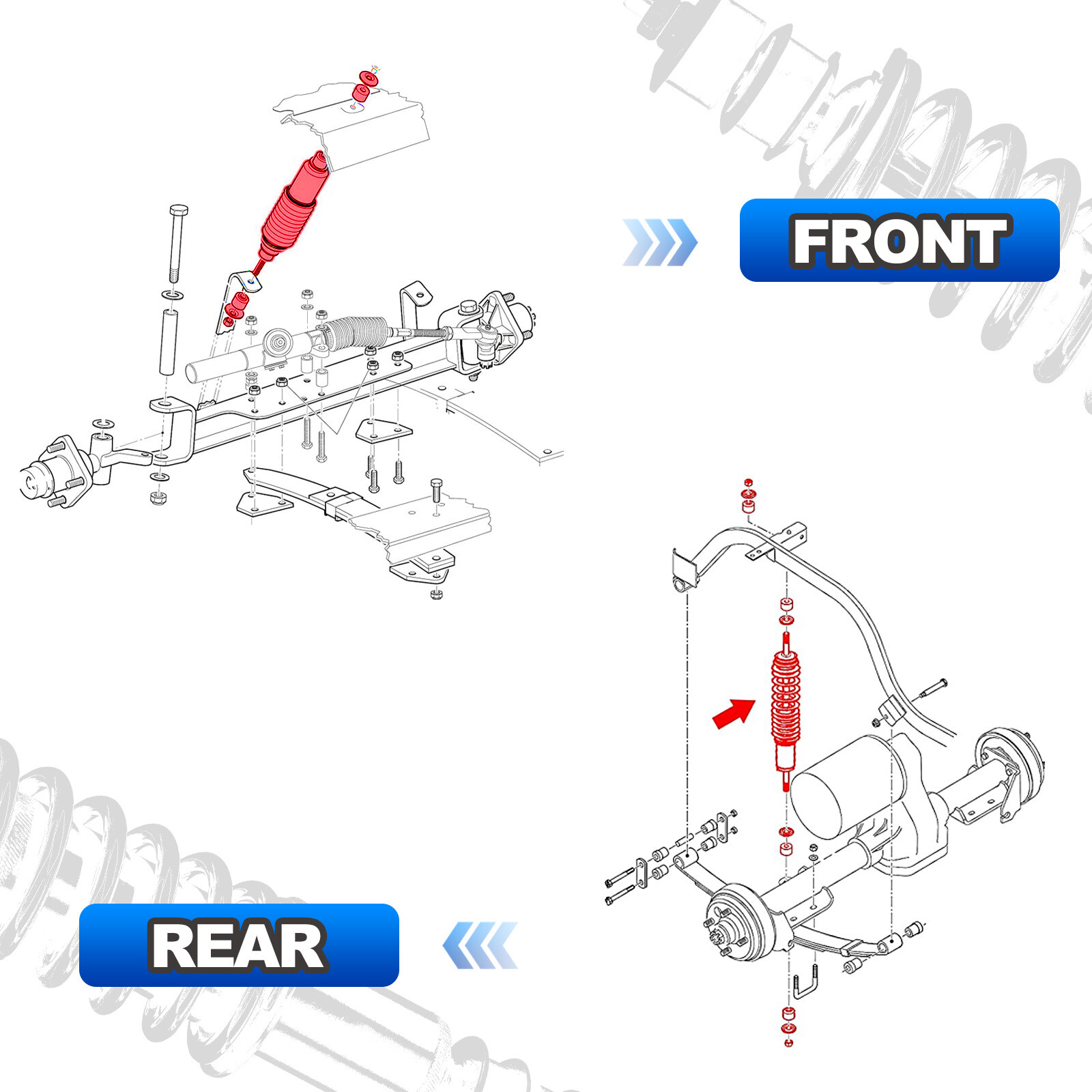 Golf Cart Heavy Duty Front/Rear Shock Absorber Kit for EZGO TXT 94-up 70928G01