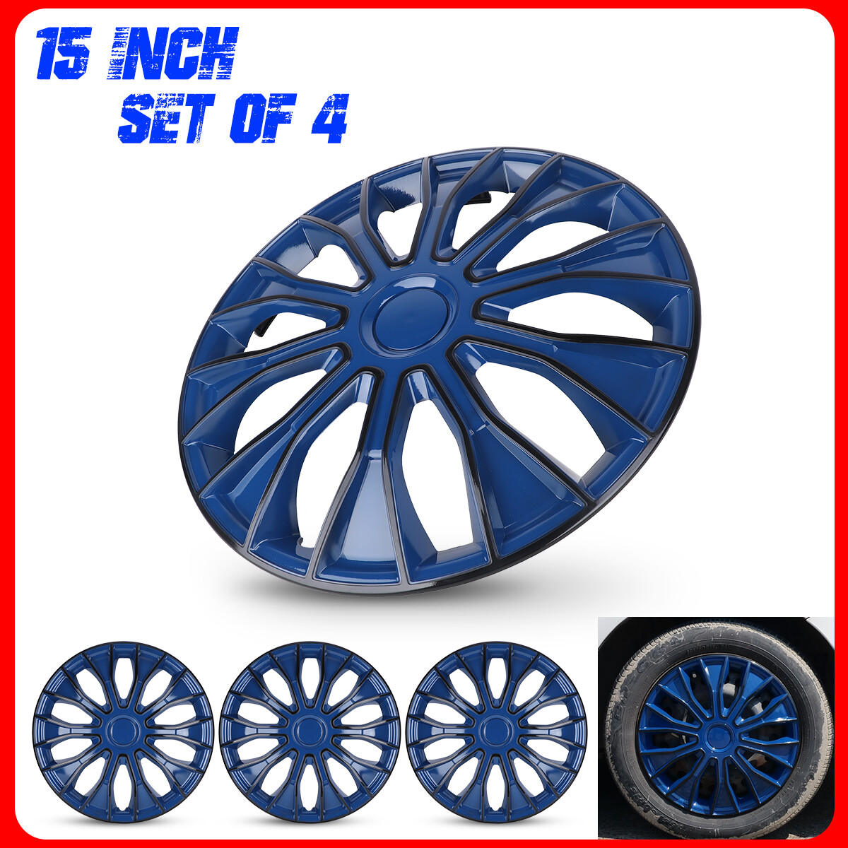 15″ Wheel Covers Full Rim Snap On Hubcaps for R15 Tire & Steel Replacements 4pcs