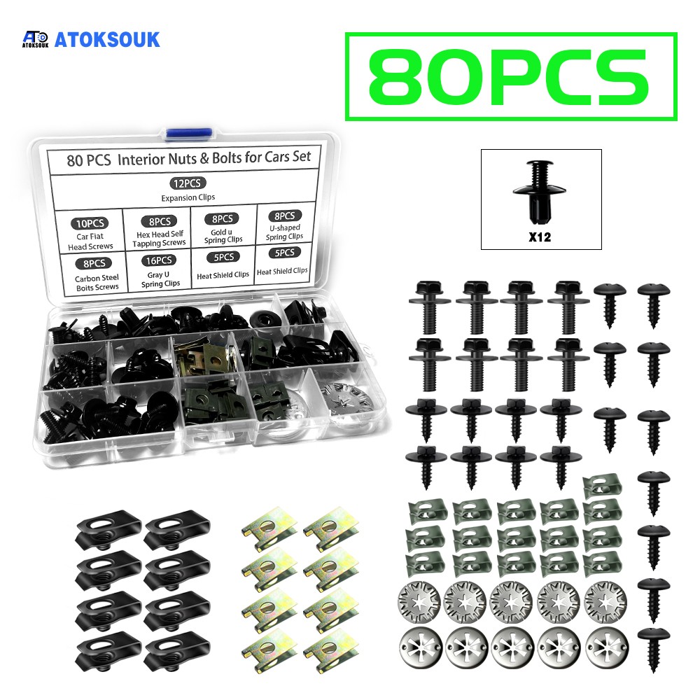 80pcs For Tacoma Body Bolts U-nut Clips Engine Under Cover Splash Shield Guard