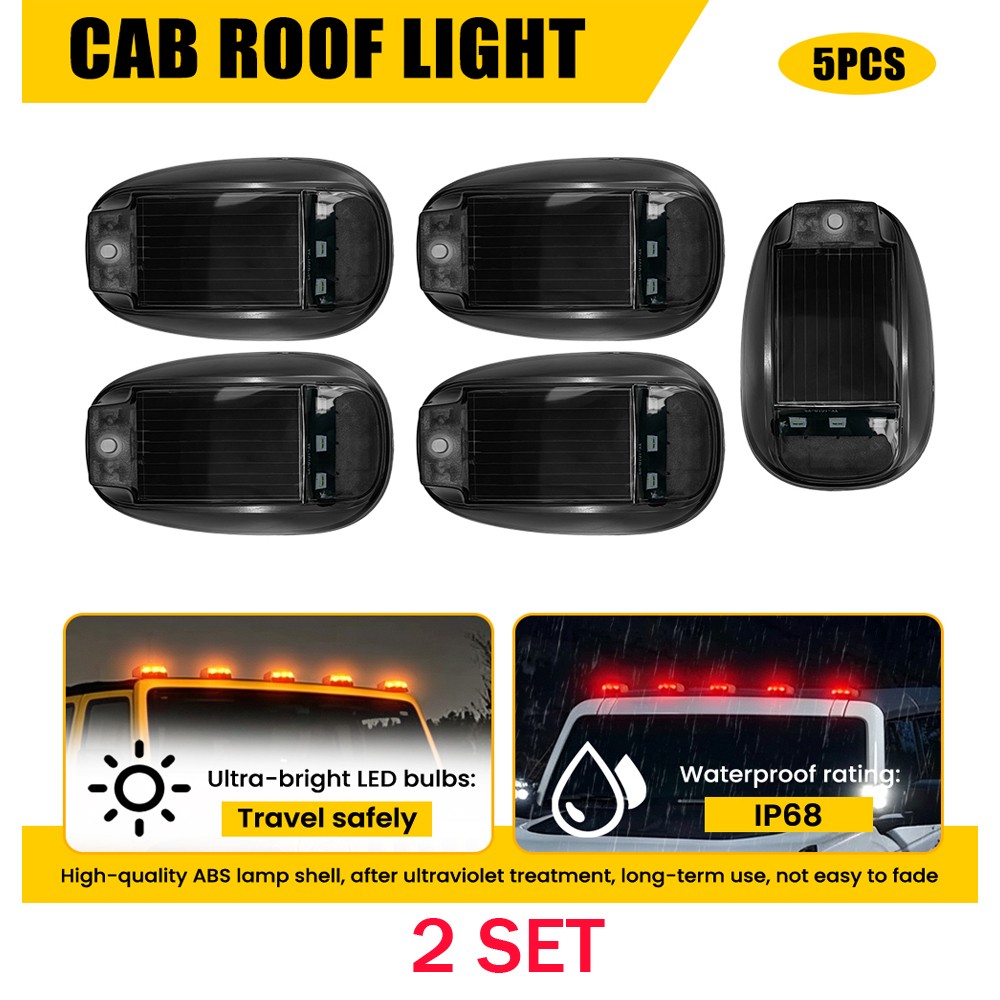 10X Solar Powered LED Cab Roof RGB Marker Running Lights w Remote For Trucks SUV