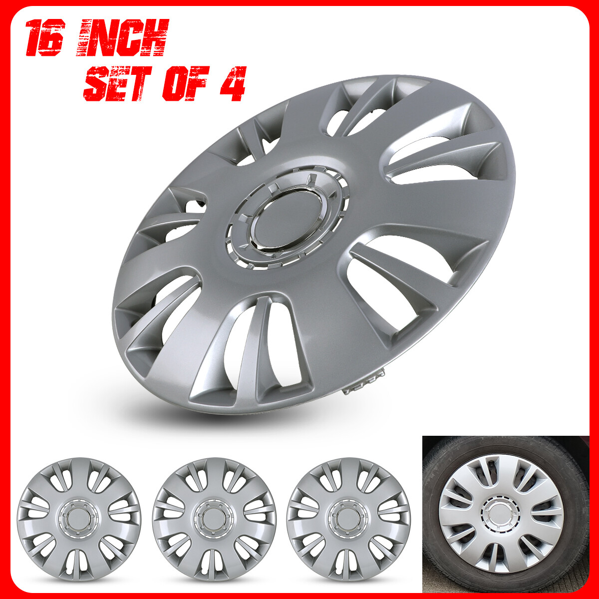 16″ Set of 4 Wheel Covers Snap On Full Hub Caps fit For R16 Tire & Steel Rim