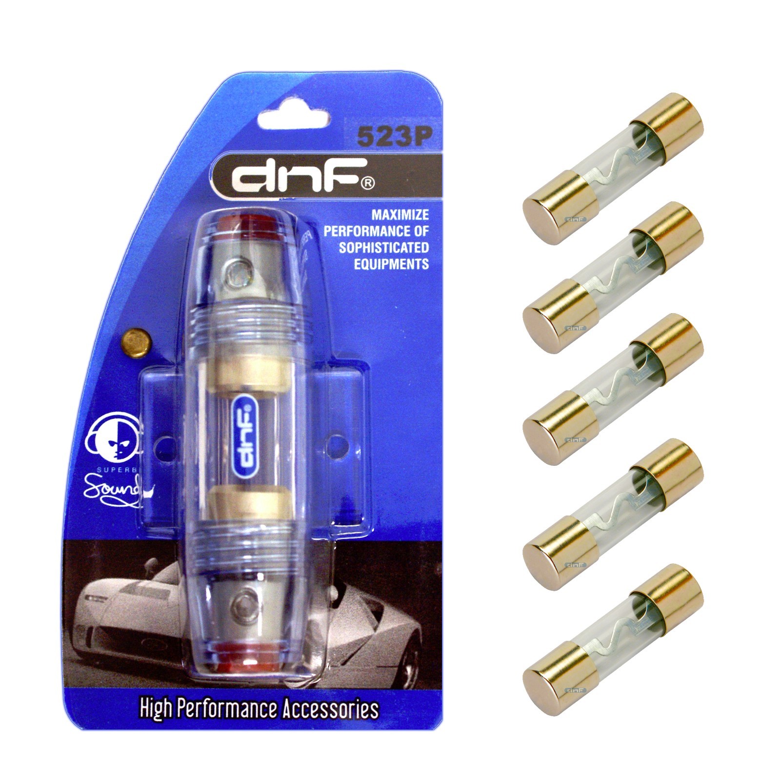 DNF MARINE IN LINE 4 8 10 GAUGE AGU FUSE HOLDER + 5 PCS 70 AMP GOLD AGU FUSES