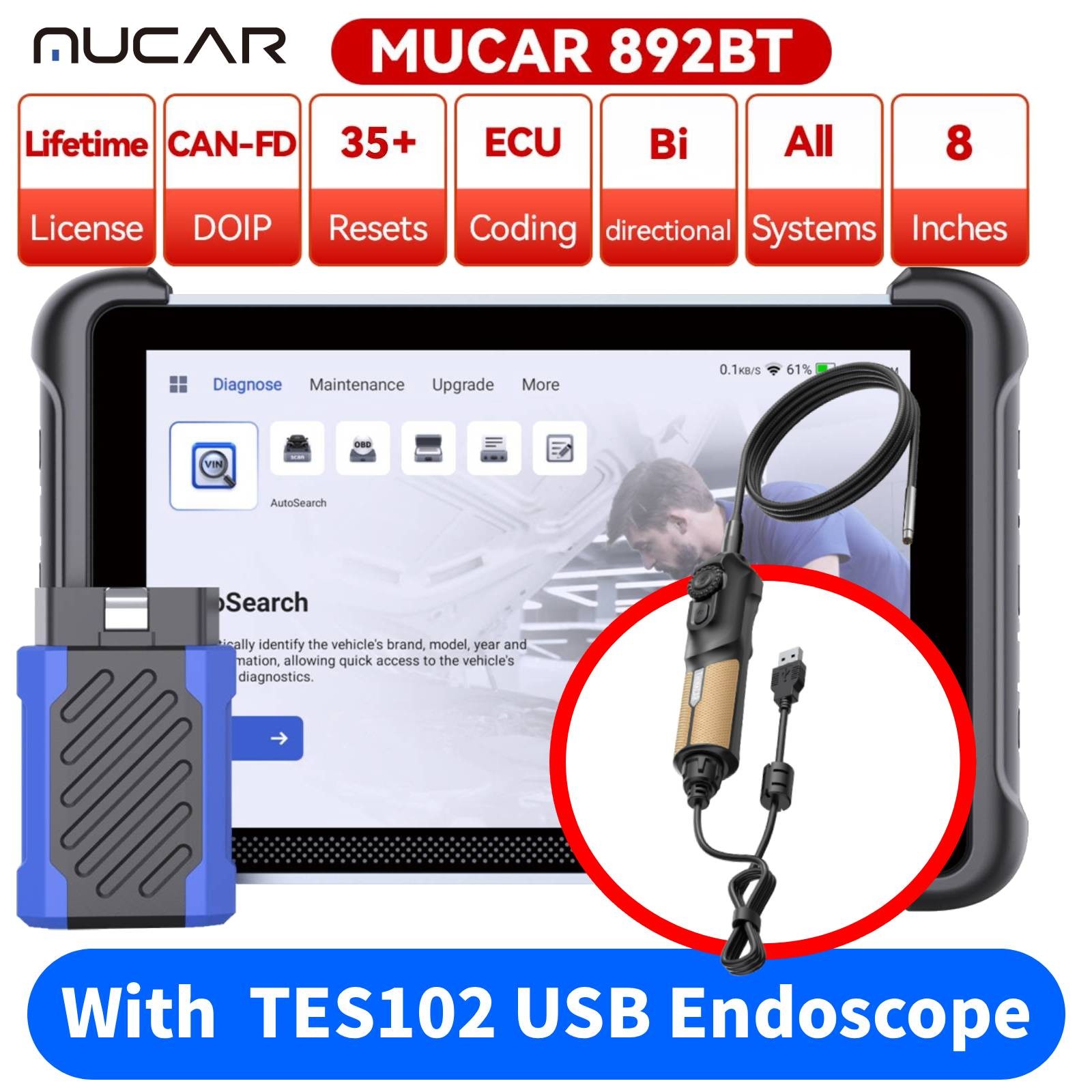 MUCAR 892BT & Endoscope Set Car BidirectionalDiagnostic Tool&Thinkcar TES102 USB