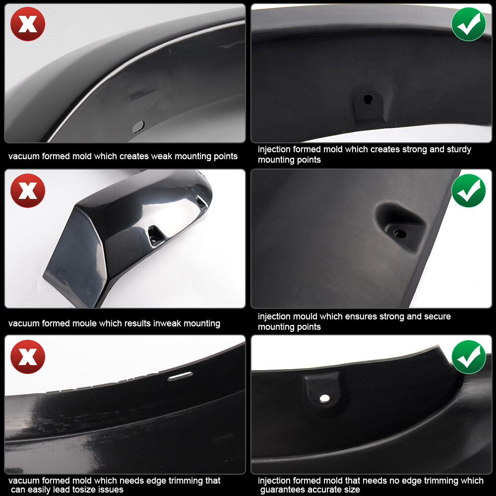 FIT FOR 09-22 DODGE RAM 1500 3″ SMOOTH POCKET-RIVETED WHEEL FENDER FLARES 4PCS