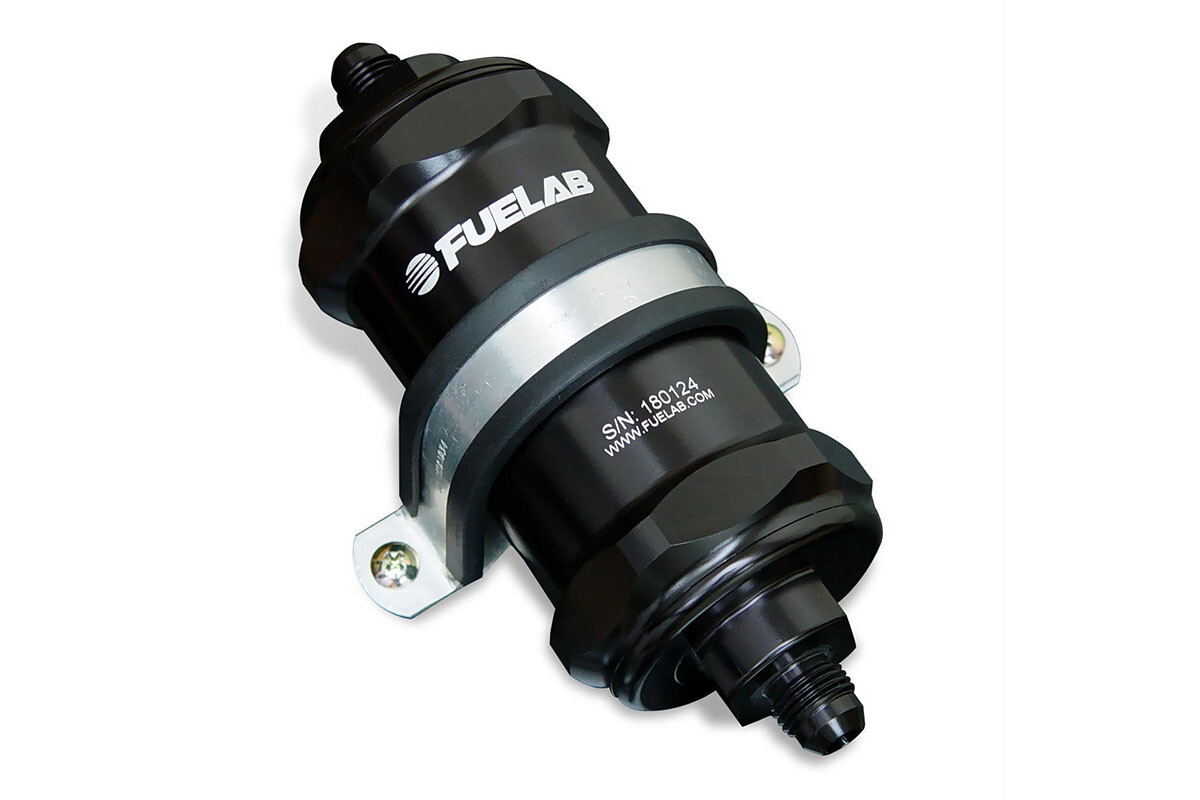Fuelab 818 In-Line Fuel Filter Black -10 AN Male 100 Micron Stainless Steel