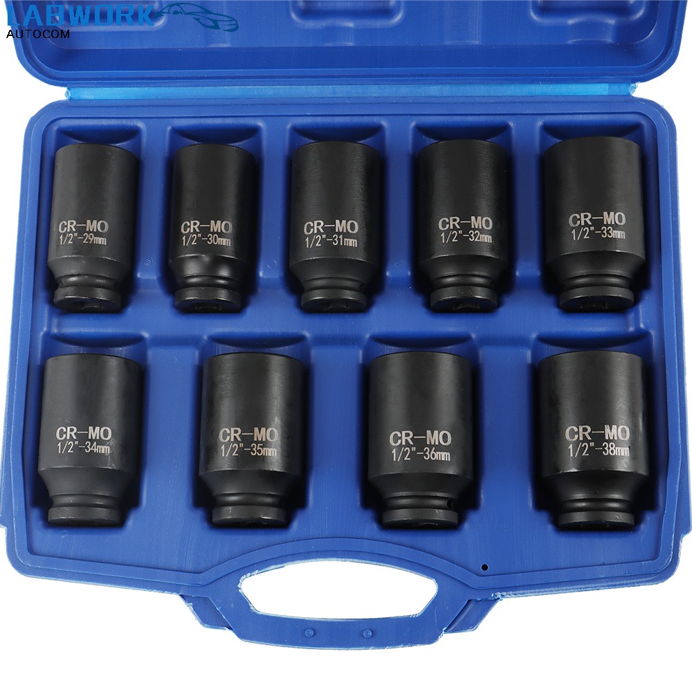 Deep Impact Socket Tool 9Pcs/Set 1/2″ Drive Metric Axle Hub Nut Socket 29-38mm