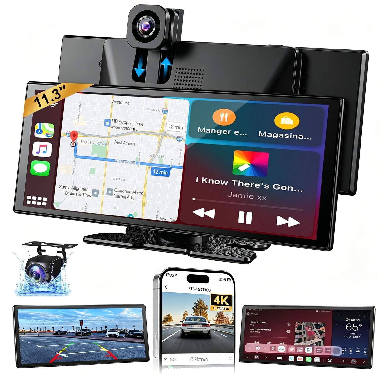 11.3 Inch 4K Portable CarPlay Screen for Car Apple Tablet Android Auto Radio GPS