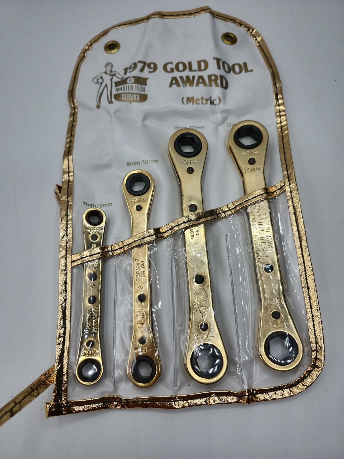1979 Chrysler Master Tech Service Gold Tool Award 4 Pc Metric Ratchet Wrenches
