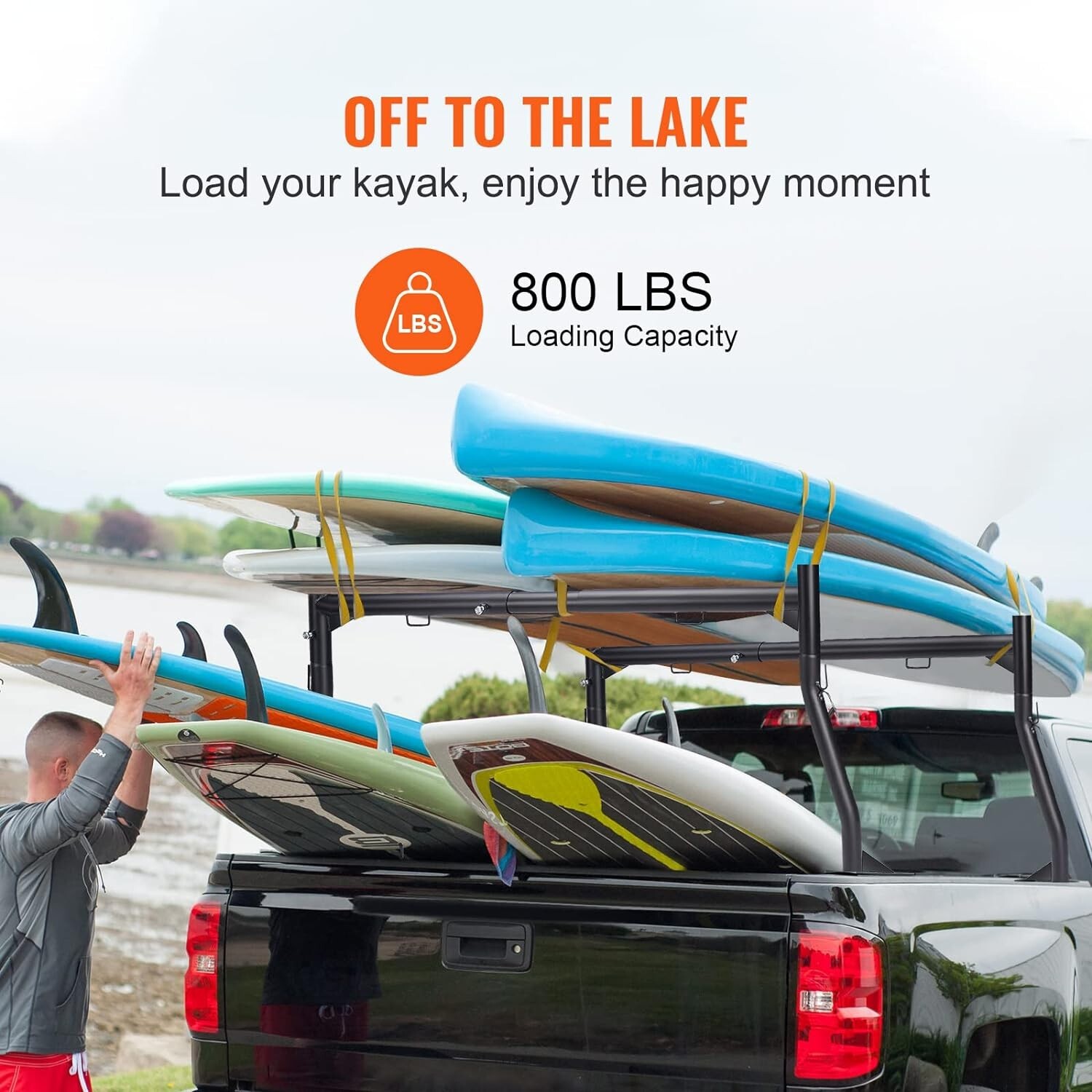 800 lbs Truck Ladder Rack – Extendable Width 46-71 inch, No-Drill Installation
