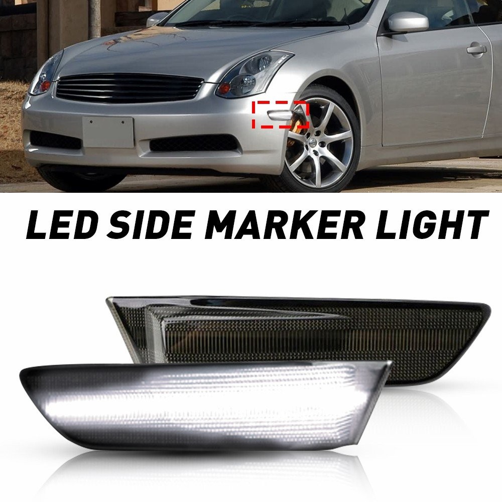 2x Smoke LED Side Light Marker For 2003-07 Infiniti G35 2D Coupe Nissan Skyline