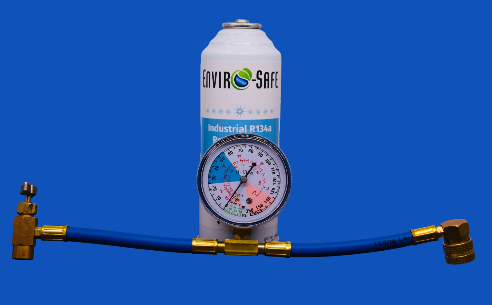 Industrial R134a Replacement Refrigerant | Auto | 1 can with Brass Gauge
