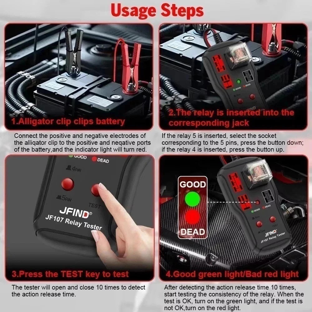 Universal 12V 24V Automotive Relay Tester Car Circuit Battery Voltage Checker To