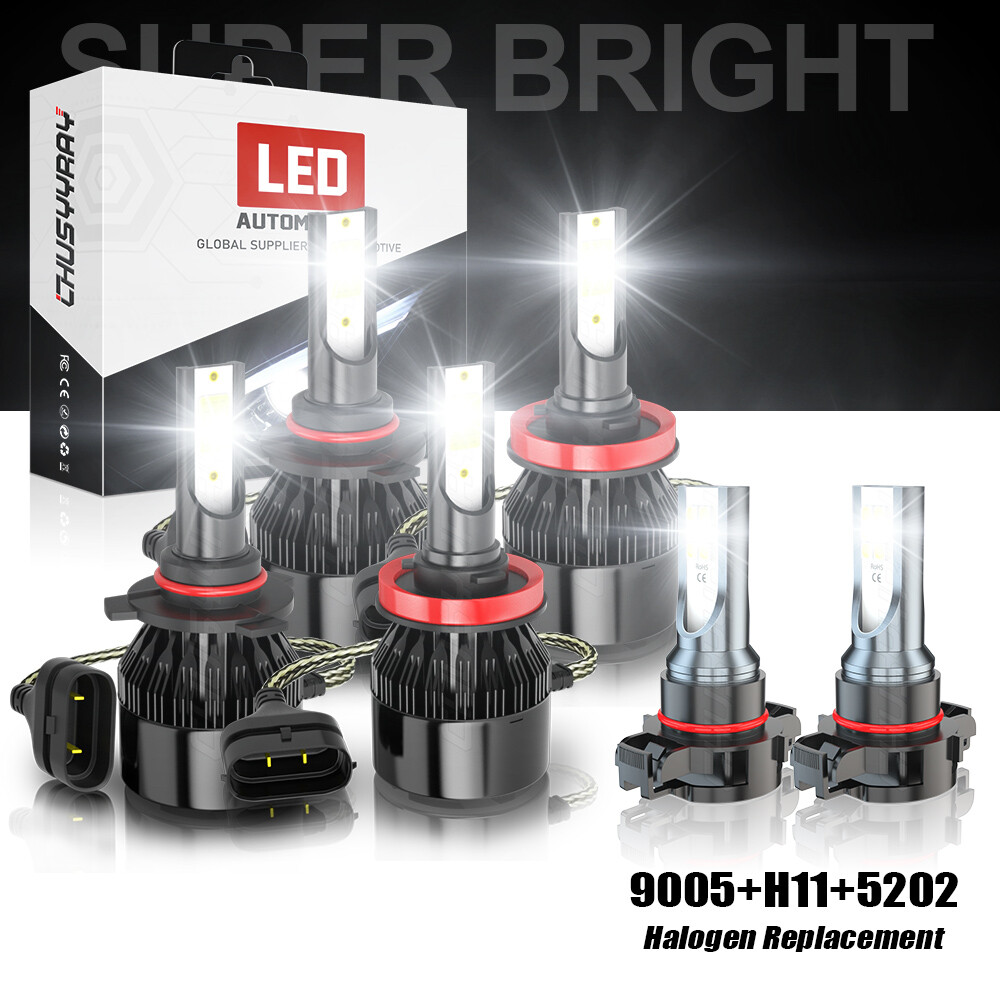 For GMC Yukon 2015 2016 Combo 6x LED Headlights + Fog Bulbs Kit White 6000K