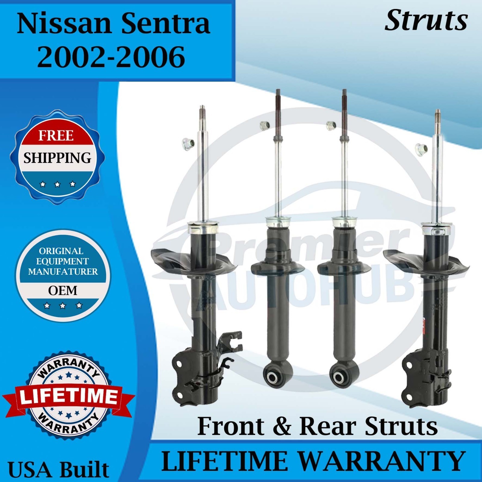 KYB OEM Front & Rear Struts For 2002-2006 Nissan Sentra 9yr Warranty