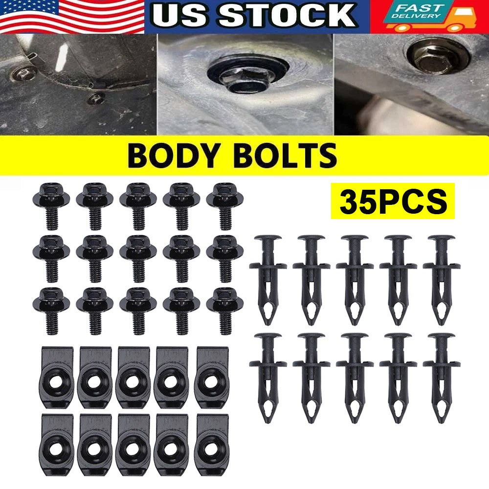 35PCS Car Engine Under Cover Splash Shield Body Bolts Screws U-Clip Fasteners