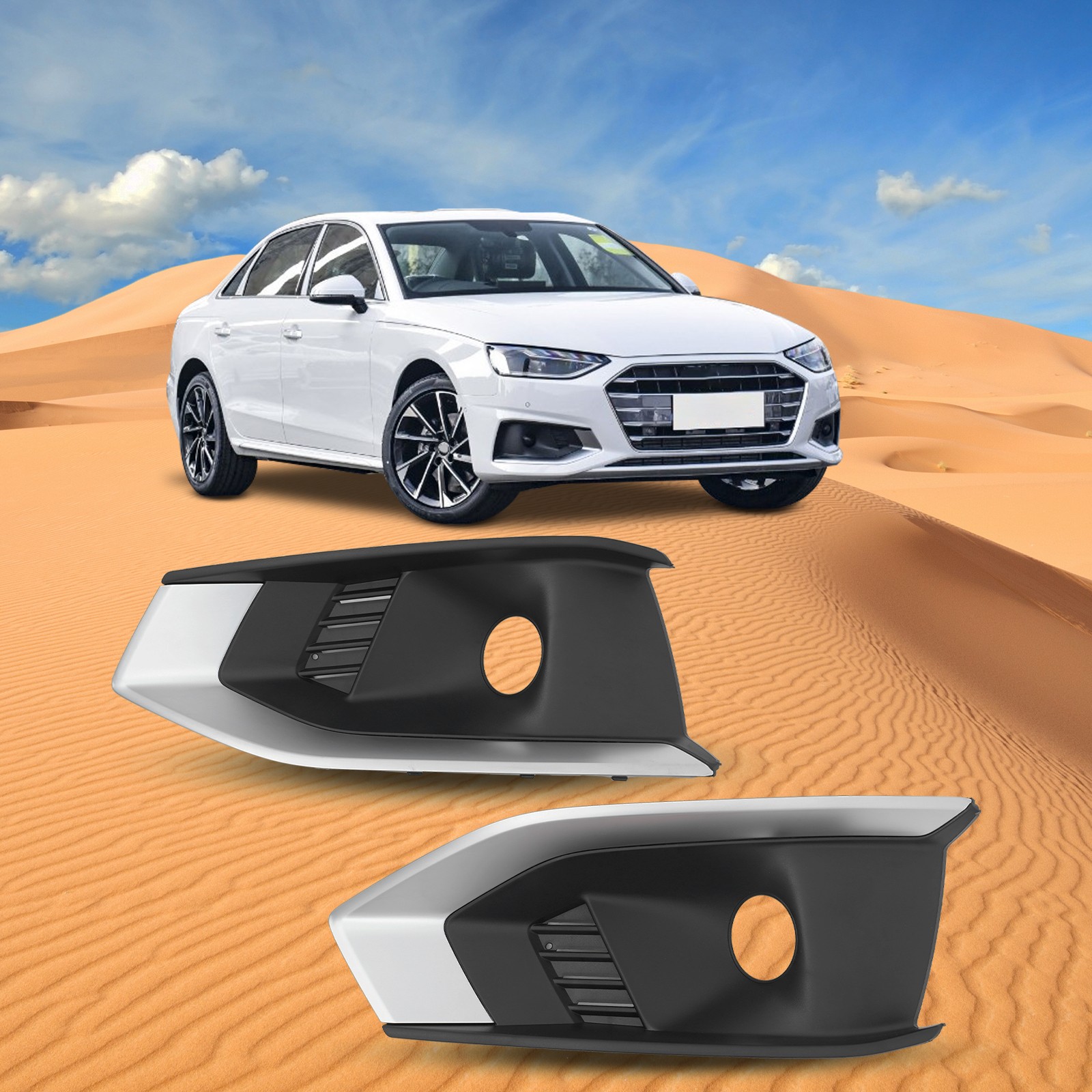 Left & Right Front Bumper Fog Light Grille Covers For 2020-2022 Audi A4