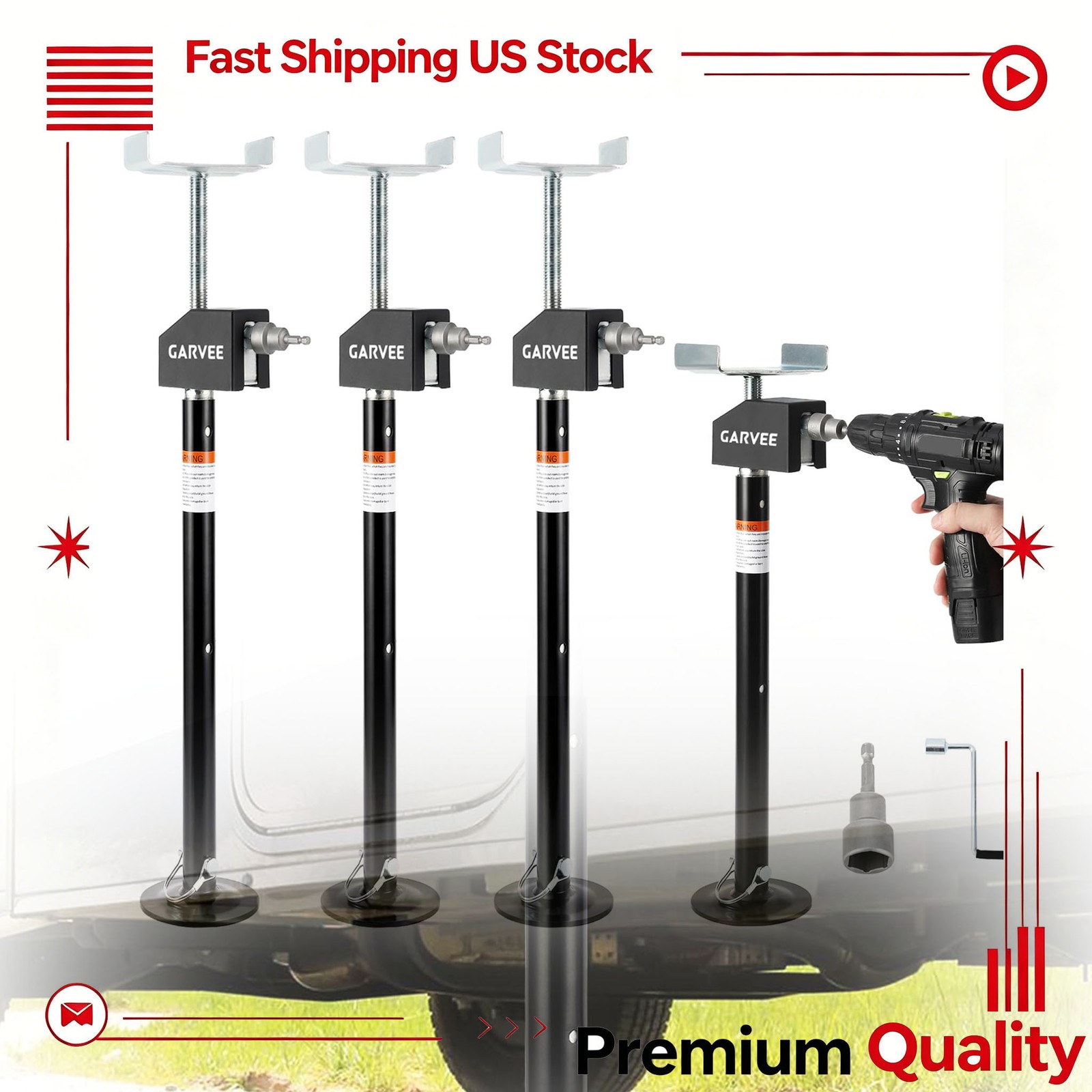4 Pack RV Slide Out Stabilizer Jacks 5000lbs Adjustable Camper Support 21″ – 34″