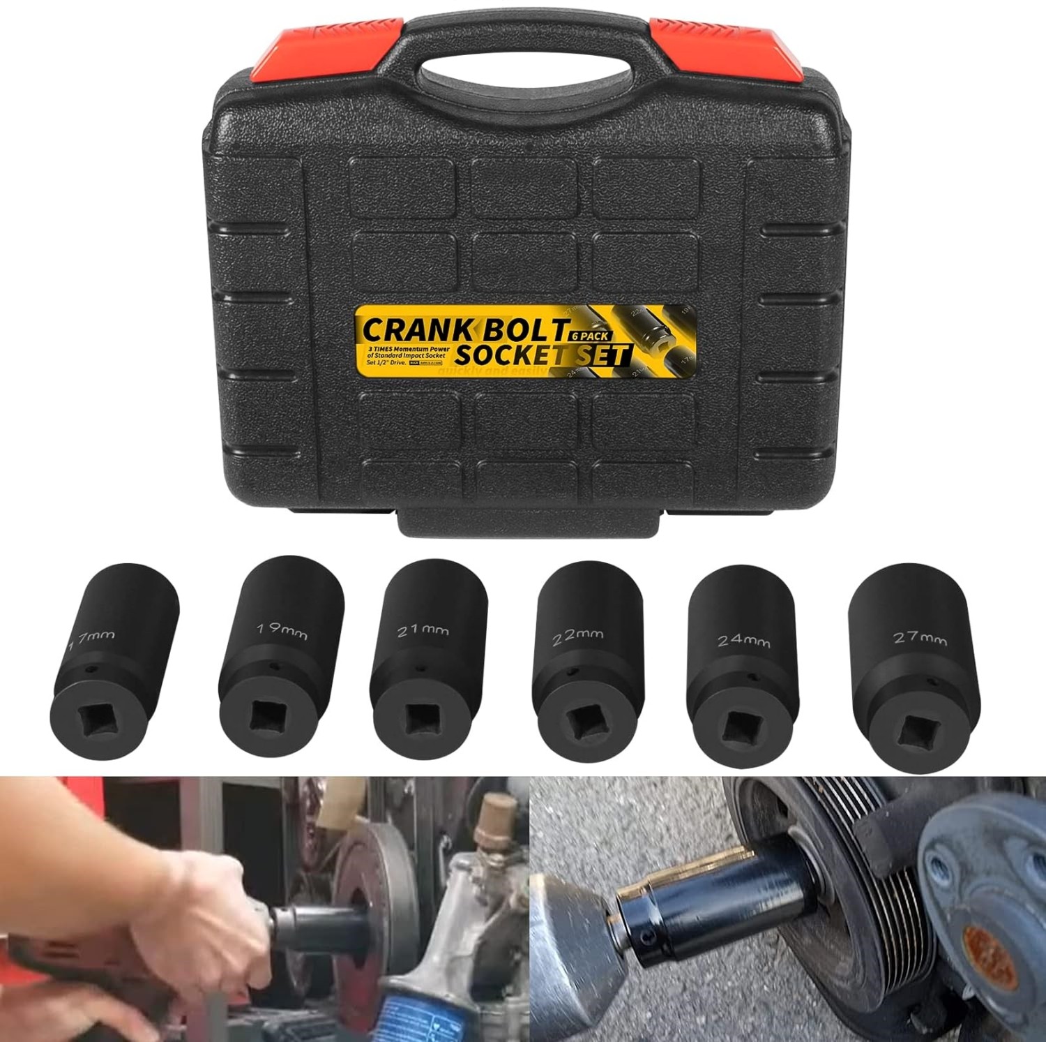 6 Pack Crank Bolt Socket Set 17/19/21/22/24/27mm Harmonic Balancer Impact Socket