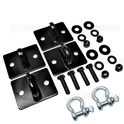 GRIPON (Pack of 2) 5/16in Bolt On Grab Hook and Clevis Mount with Shackle Black