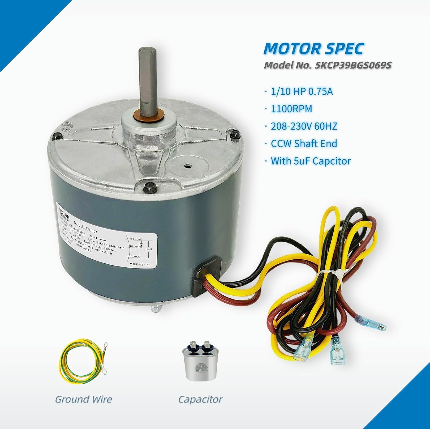 Condenser Fan Motor Replacement for Carrier 5KCP39BGS069S #3S001, #GE3907…