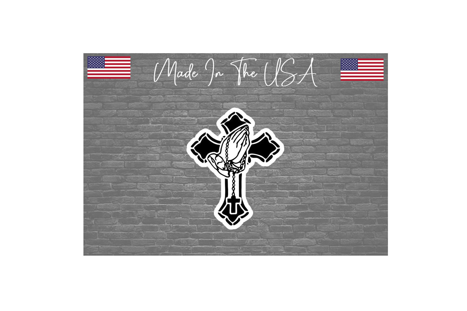 Cross Praying Hands – Sticker Decal- Auto, Wall, Laptop, Cell, Truck- 4″