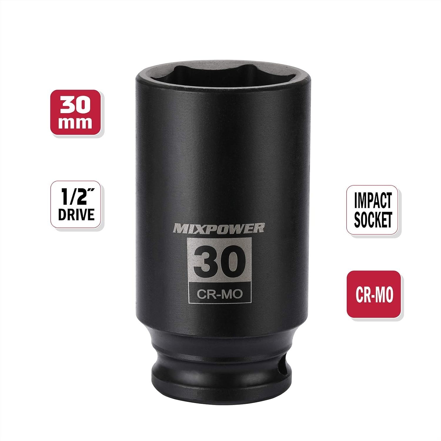 Professional-Grade 1/2″ 30mm Impact Deep Socket – Laser Etched, 6-Point Design