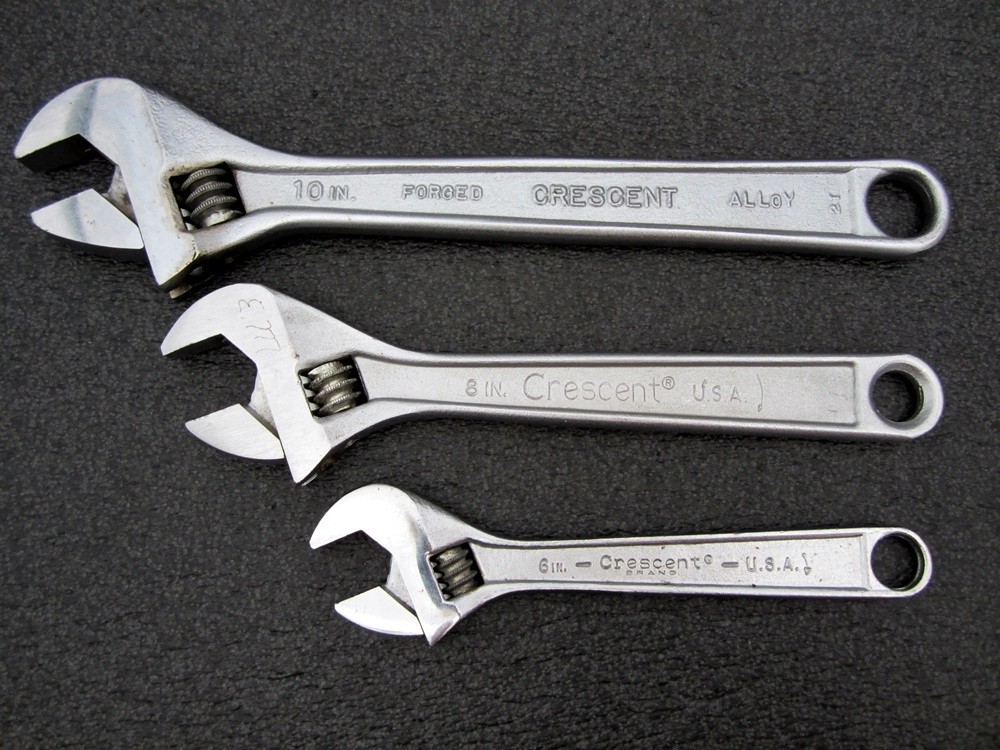 Vintage Crescent 6″ 8″ 10″ Adjustable Wrench Crestoloy Made in USA