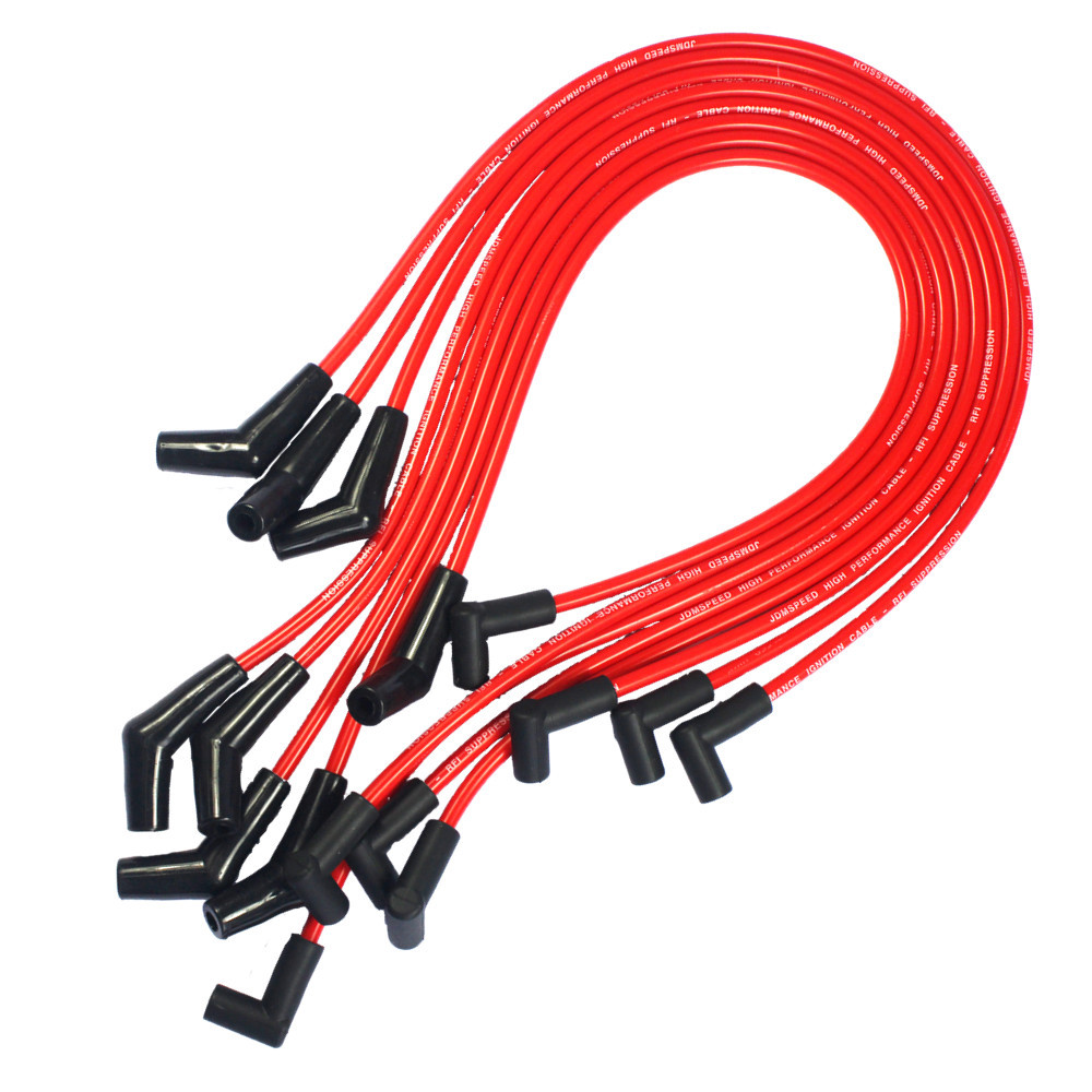 HEI RED Spiral Core SPARK PLUG WIRES 45 DEGREE END For BBC CHEVY 396-427-454-502
