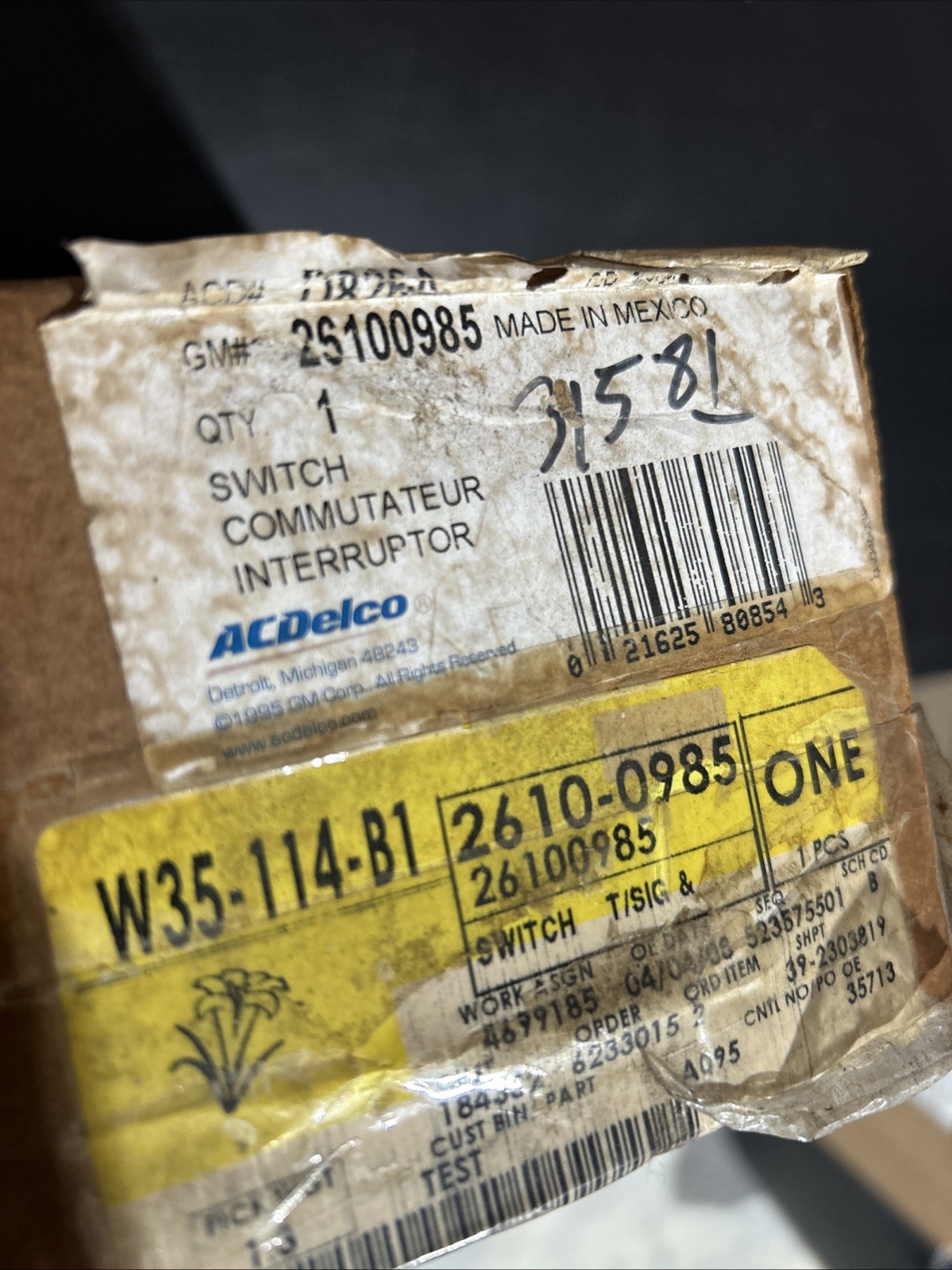 ACDelco D826A or 26100985 Turn Signal Switch -New Old Shelf Stock – Free Ship