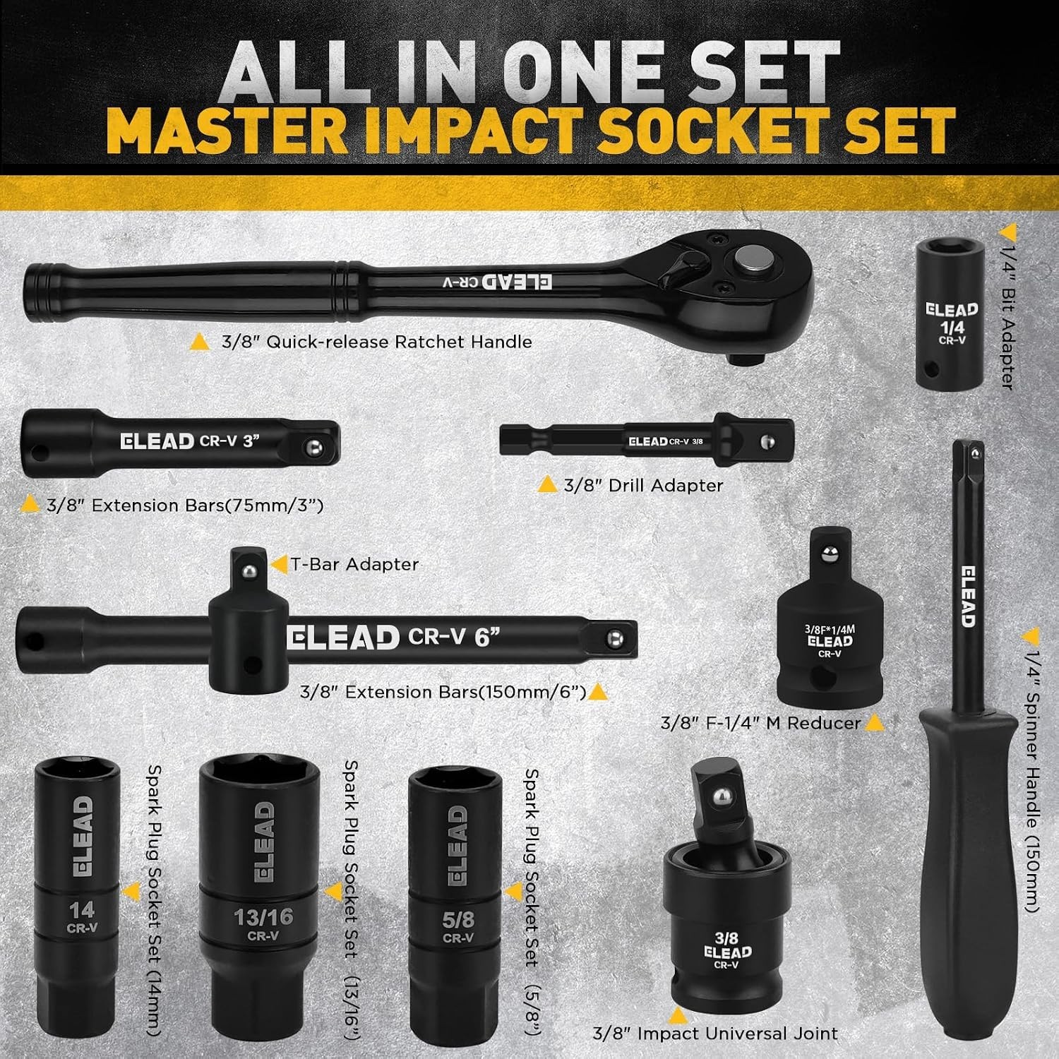 ELEAD 96-Piece 3/8″ Drive Impact Socket Set – SAE & Metric