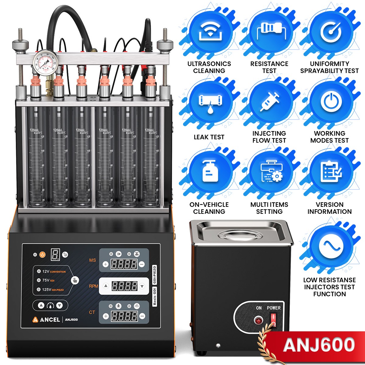 ANCEL ANJ600 Nozzles Cleaning Ultrasonic GDI Piezo Fuel Injector Cleaner Tester