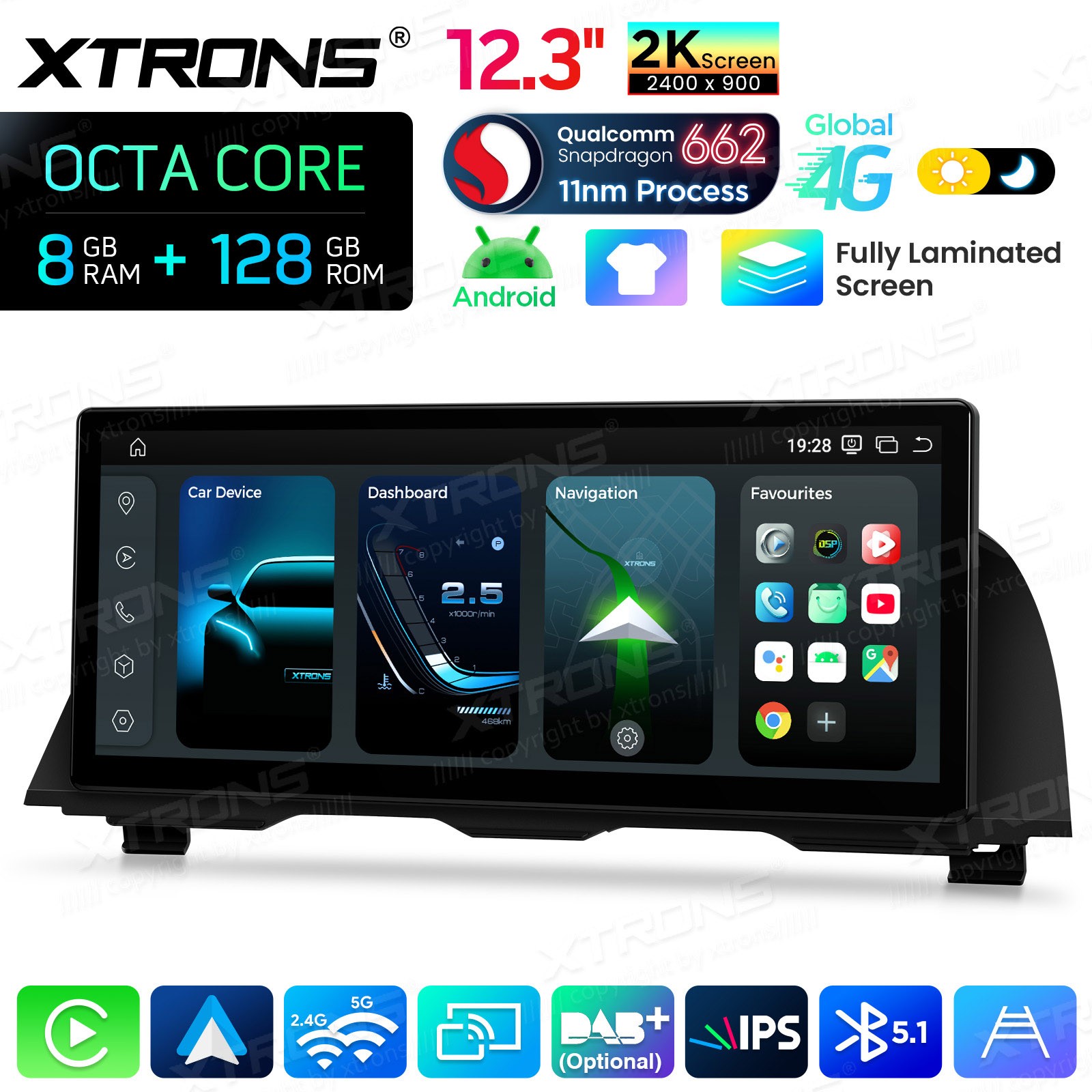 2K IPS 12.3″ Car Screen 4G LTE Android 14 CarPlay 8+128G For BMW 5 F10 F11 CIC