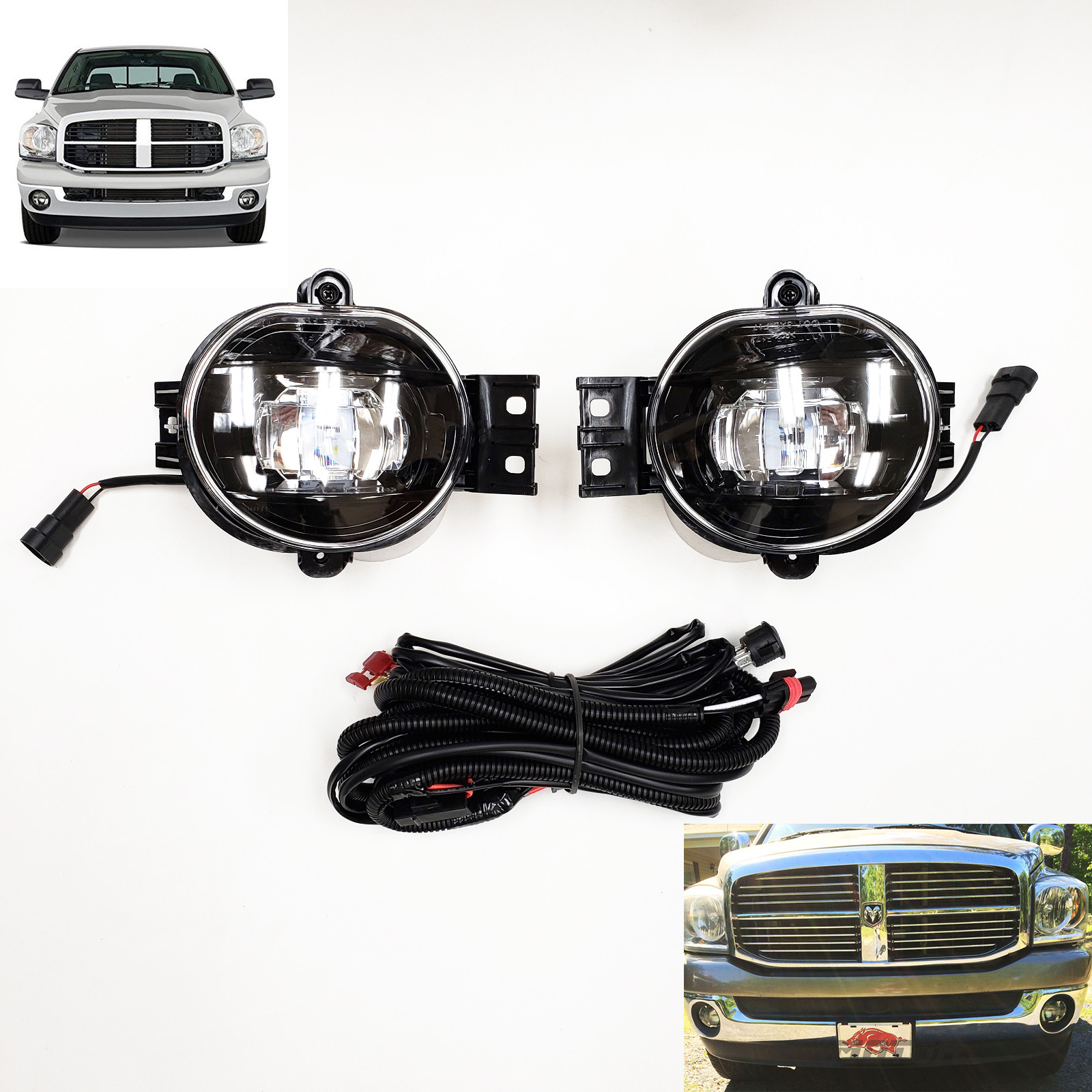 For Dodge 2002-2008 RAM 2004-2006 Durango Clear Lens LED Fog Light Wire Switch