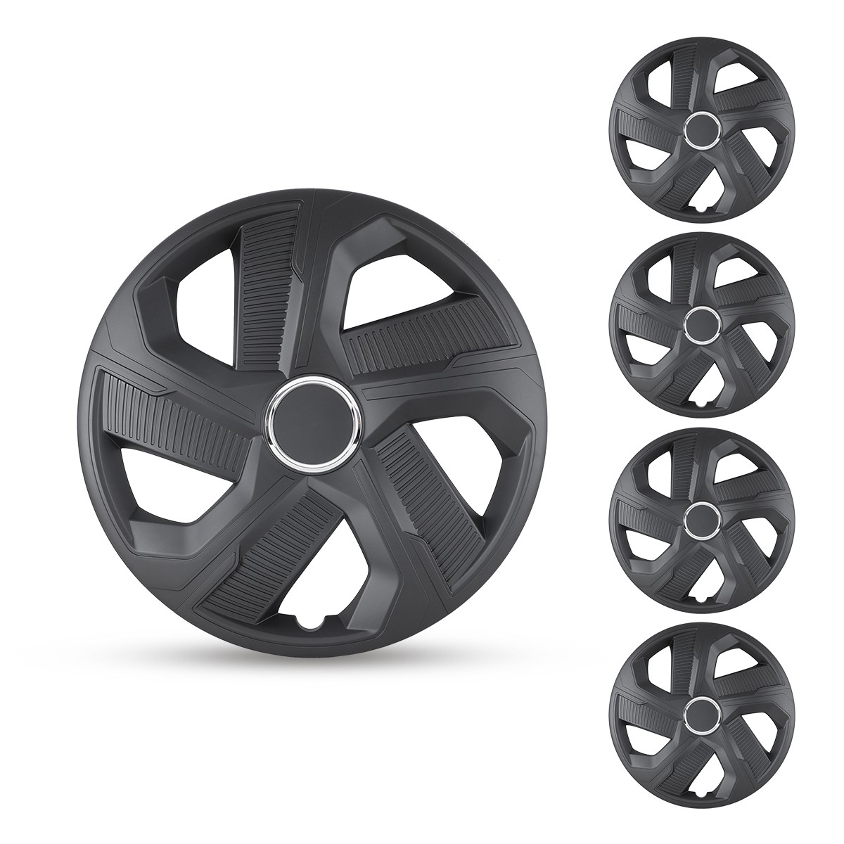 Universal 16″ Wheel Covers Hubcaps – Matte Black – Snap On with Retention Rings