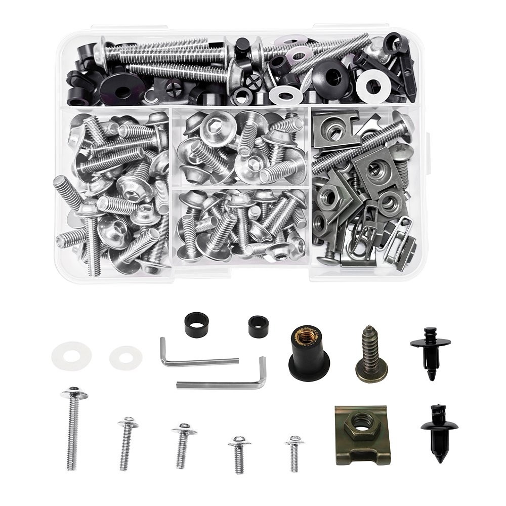 Motorcycle 190xSilver Fairing Bolts Body Work Fastener Screws Nut Clips Full Set