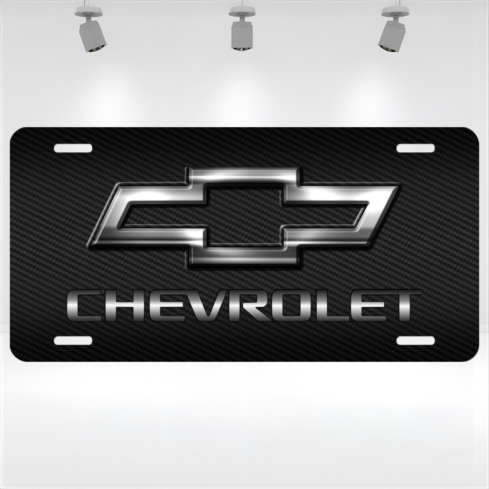 Chevy Chevrolet Bowtie Simulated Chrome Carbon Fiber Aluminum License Plate Tag