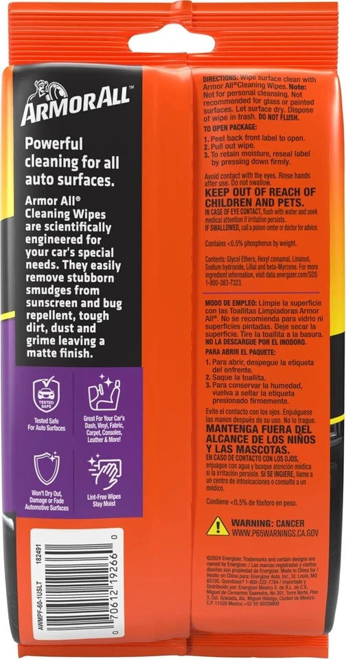 Armor All Car Interior Cleaner Wipes 60 Count Auto Cleaning For Cars Trucks New